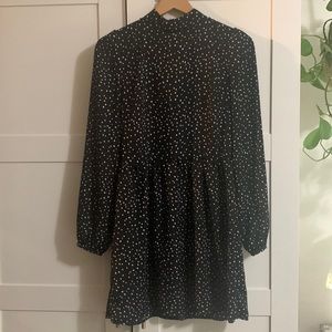 BP Dress. Black with Polk-a-dots. Slight puff shoulder.